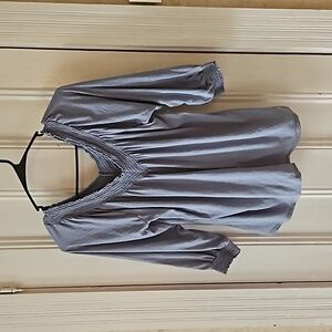 Maurices Smocked Off the Shoulder Blue/Gray Peasant Top Medium